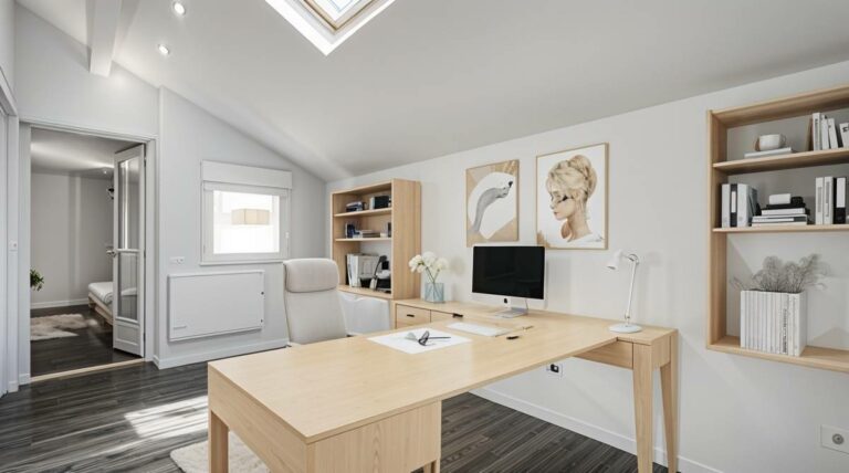 Chambre 1 - rez-de-chaussée - aménagement bureau avec IA